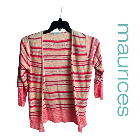 Maurices Sweaters - Women’s Maurices Cream and Coral Striped Cardigan Sweater Size M